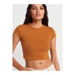 Dilvin Bisiklet Yaka Crop T-shirt, 40, 101A31810, Açık Kiremit, Kadın