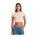 Dilvin Bisiklet Yaka Crop T-shirt, 40, 101A31810, Bej, Kadın