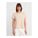 Dilvin Bisiklet Yaka Dikiş Detaylı T-shirt, 36, 101A31757, Taş, Kadın