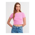 Dilvin Bisiklet Yaka Kısa Kol Crop Kazak, Standart, 101A10357, Pembe, Kadın