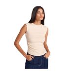 Dilvin Büzgülü Basic T-shirt, 40, 101A21054, Taş, Kadın