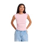 Dilvin Büzgülü Basic T-shirt Toz Pembe, 38, 101A21054, Toz Pembe, Kadın