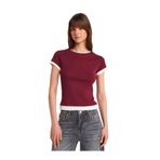 Dilvin Çift Görünümlü Pamuk T-Shirt, 36, 101A31859, Açık Bordo, Kadın
