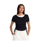 Dilvin Çift Katlı Büzgülü T-shirt, 36, 101A31816, Siyah, Kadın