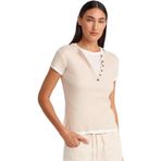 Dilvin Çift Katlı Düğmeli T-shirt, 36, 101A31783, Bej, Kadın