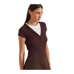 Dilvin Çift Katlı Düğmeli T-shirt, 36, 101A31783, Kahve, Kadın