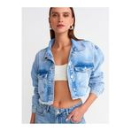 Dilvin Crop Denim Ceket, 40, 101A65347, Mavi, Kadın