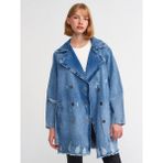 Dilvin Denim Trençkot Kadın Mavi Metal Düğmeli Pamuklu Yaka Özellikleri ile Şık Tasarım 65336 - 34