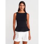 Dilvin DİLVİN Kayık Yaka Siyah Peplum Top Dar Kalıp Kadın Bluz %80 Pamuk %15 Polyester - 38