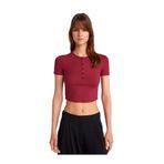 Dilvin Düğme Detaylı Crop Top Bluz, 36, 101A31647, Açık Bordo, Kadın