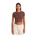 Dilvin Düğme Detaylı Crop Top Bluz, 36, 101A31647, Açık Kahve, Kadın