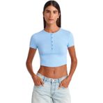 Dilvin Düğme Detaylı Crop Top Bluz, 36, 101A31647, Mavi, Kadın