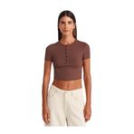 Dilvin Düğme Detaylı Crop Top Bluz, 38, 101A31647, Açık Kahve, Kadın