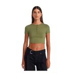 Dilvin Düğme Detaylı Crop Top Bluz, 40, 101A31647, Açık Haki, Kadın