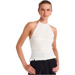 Dilvin Halter Bağlamalı Yaka Fırfır Dokulu Triko Bluz, Standart, 101A10796, Ekru, Kadın