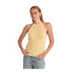 Dilvin Halter Bağlamalı Yaka Fırfır Dokulu Triko Bluz, Standart, 101A10796, Sarı, Kadın