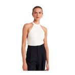 Dilvin Halter Bağlamalı Yaka Fitilli Triko Bluz, Standart, 101A10798, Ekru, Kadın