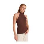 Dilvin Halter Bağlamalı Yaka Fitilli Triko Bluz, Standart, 101A10798, Kahve, Kadın