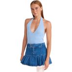 Dilvin Halter V Yaka Basic Bluz, Standart, 101A10794, Mavi, Kadın