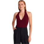 Dilvin Halter V Yaka Dokulu Triko Bluz, Standart, 101A10799, Bordo, Kadın