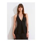 Dilvin Halter Yaka Metal Detaylı Peplum Triko Bluz, Standart, 101A10787, Siyah, Kadın
