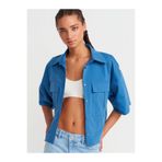 Dilvin İndigo Oversize Cepli Gömlek, 36, 101A50495, İndigo, Kadın
