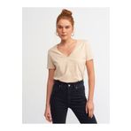 Dilvin Kadın Bej V Yaka Basic T-shirt