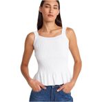 Dilvin Kare Yaka Askılı Fırfırlı Triko Bluz, Standart, 101A10775, Beyaz, Kadın