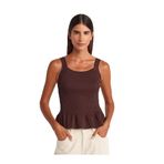 Dilvin Kare Yaka Askılı Fırfırlı Triko Bluz, Standart, 101A10775, Kahve, Kadın