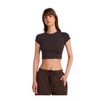 Dilvin Koyu Kahve Bisiklet Yaka Crop T-shirt, 36, 101A31810, Koyu Kahve, Kadın
