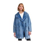 Dilvin Metal Düğmeli Denim Trençkot, 36, Metal Düğmeli Denim Trençkot, Mavi, Kadın