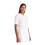 Dilvin Polo Yaka Düğmeli Ajurlu Triko Bluz, Standart, 101A10781, Beyaz, Kadın