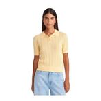 Dilvin Polo Yaka Düğmeli Ajurlu Triko Bluz, Standart, 101A10781, Sarı, Kadın