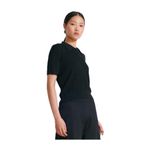 Dilvin Polo Yaka Düğmeli Ajurlu Triko Bluz, Standart, 101A10781, Siyah, Kadın