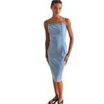 Dilvin Power Likra Ortaboy Denim Elbise, 36, 101A90563, Mavi, Kadın