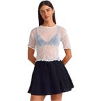 Dilvin Transparan Triko Bluz, Standart, 101A10592, Beyaz, Kadın