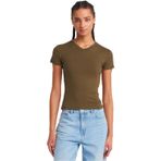 Dilvin V Yaka Basic T-shirt, 40, 101A31673, Haki, Kadın