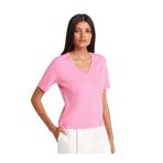 Dilvin V Yaka Kısa Kollu T-shirt, 36, 101A31840, Pembe, Kadın