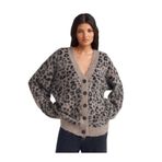 Dilvin V Yaka Leopar Desenli Triko Hırka, Standart, 101A60260, Vizon, Kadın