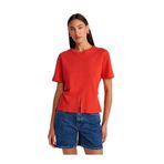 Dilvin Yırtmaç Detaylı Pamuk T-shirt, 36, 101A31874, Kırmızı, Kadın