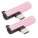 Dilwe 2 Adet Tip C - 3,5 mm Ses Adaptörü, 2'si 1 arada USB Şarj Cihazı Kulaklık Jak Adaptörü, C Tipi Telefonlar/Tabletler/Bilgisayarlar için Kulaklık Dağıtıcı Adaptörü (Pembe)