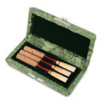 Dilwe Oboe Reed Case, Ahşap ve İpek Bez Cover Oboe Reed Saklama Kılıfı Koruyucu Çanta 3 Parça Oboe Kamış için