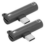 Dilwe1 2 Adet Tip C - 3,5 mm Ses Adaptörü, 2'si 1 Arada USB Şarj Cihazı Kulaklık Jakı Adaptörü, C Tipi Telefonlar, Tabletler, Bilgisayarlar için Serbestçe Bükülmüş Kulaklık Dağıtıcı Adaptörü
