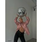 Dimalis Kadın Metalik Denim Ceket - Rose