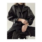 DİMMİ WOMEN Balon Kol Deri Biker Ceket Siyah