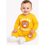 Dinamik çocuk Aslan Parçası Baskılı Erkek Bebek 2'li Takım | Mevsimlik 2 Iplik Sweatshirt Eşofman Alt Üst Takım 3-6-9-12AYLIK - 6 - 9 Ay - Hardal