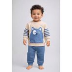 Dinamik çocuk Erkek Bebek Sevimli Kedi Baskılı 2'li Mevsimlik Eşofman Takımı – Uzun Kollu Sweatshirt & Alt 6-9-12-18-24AYLIK - 18 - 24 Ay - Mavi