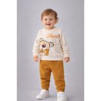 Dinamik çocuk Erkek Bebek Teddy Bear Oyuncak Ayı Ön-Arka Baskılı 2'li Eşofman Takımı – Mevsimlik 2iplik Alt Üst Takım 3-6-9-12AYLIK - Hardal - 6 - 9 Ay