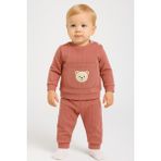 Dinamik çocuk Erkek Bebek/çocuk Ayıcık Nakışlı Ribanalı 2'li Takım Sweatshirt ve Eşofman Altı 3-6-9-12AYLIK - 3 - 6 Ay - Kahverengi