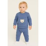 Dinamik çocuk Erkek Bebek/çocuk Ayıcık Nakışlı Ribanalı 2'li Takım Sweatshirt ve Eşofman Altı 3-6-9-12AYLIK - 3 - 6 Ay - Mavi